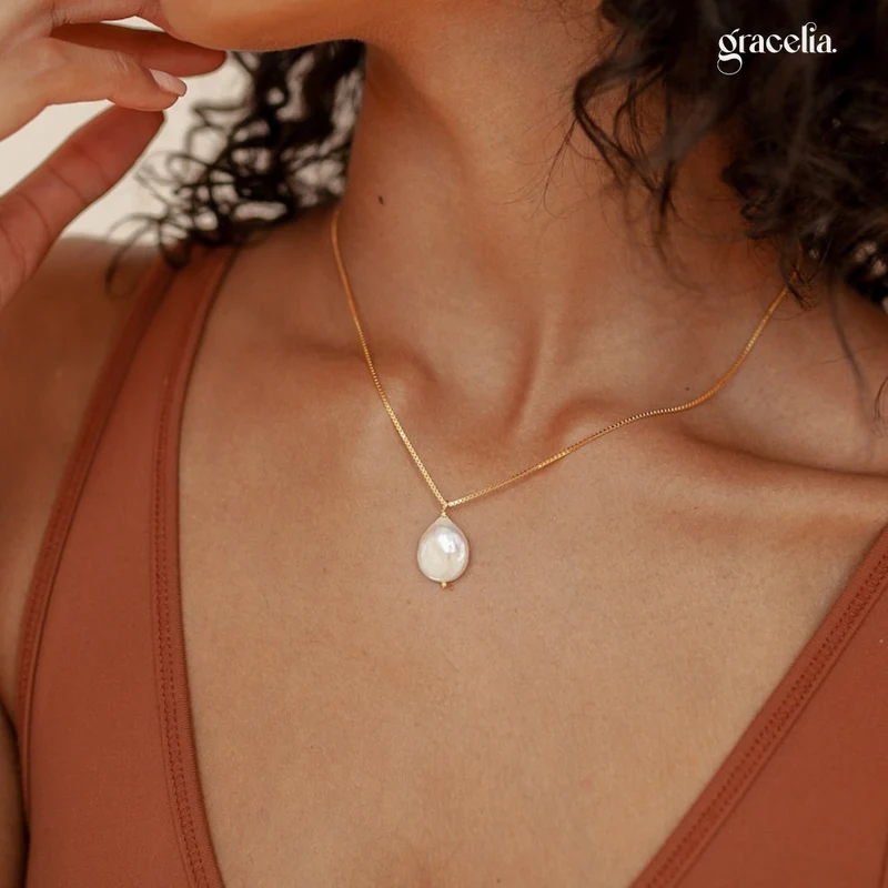 Embrace Unique Radiance: The Gleam Baroque Cultured Pearl Necklace. - Second Image
